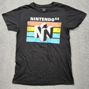 Nintendo 64 Shirt Mens Small Black Retro Logo Rainbow Stripe Graphic Tee Gamer
